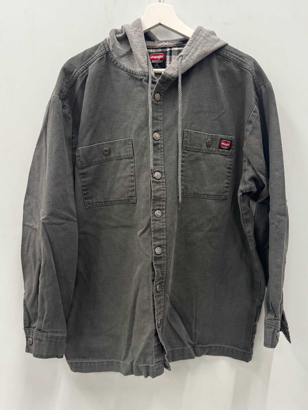 Wrangler Charcoal Hooded Button-Front Shirt Jacket Size Large